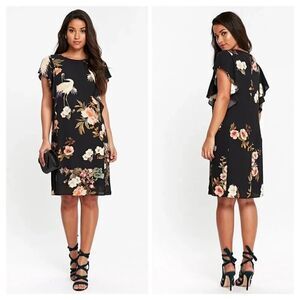 Wallis Floral Bird Print Frill Black Dress Size 10